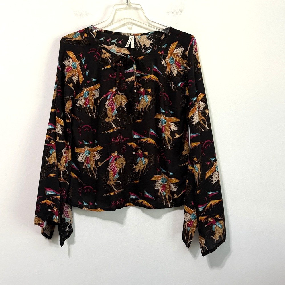 Roper Blouse Top S Rodeo Bronco Cowgirl Flare Sleeve Horses Shirt Horses Party